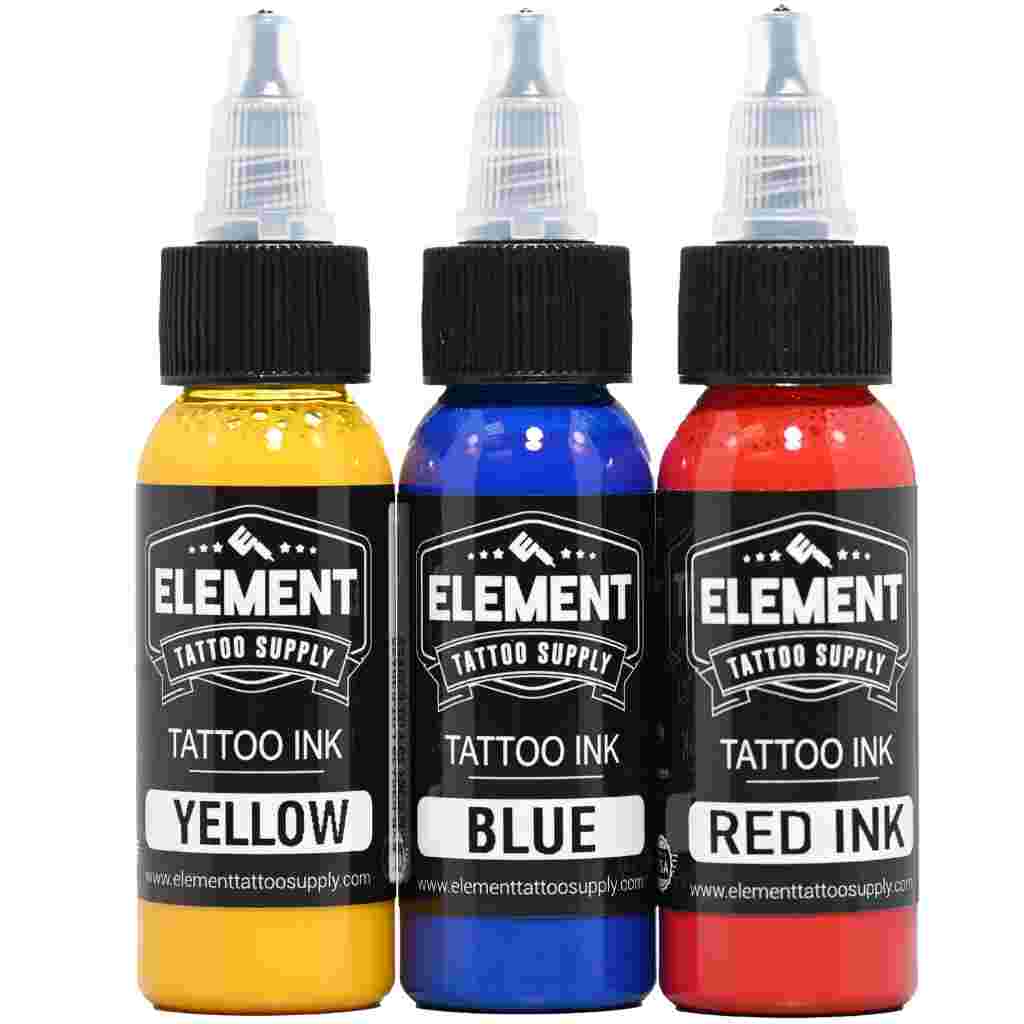 3 Color Tattoo Ink Set with Red, Yellow, Blue 1oz bottles – Element Ink