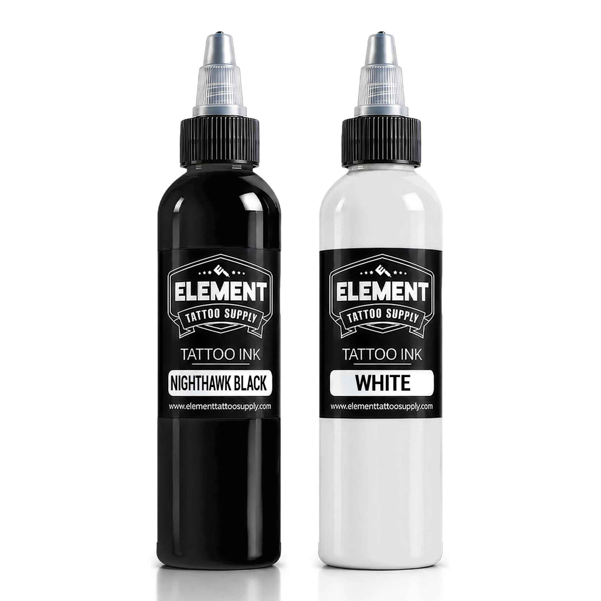 Nighthawk black 4 ounce bottle with Element white 4 ounce bottle front View