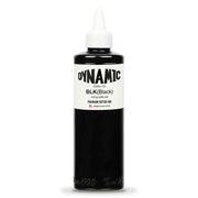 dynamic black tattoo ink bottle with a white twistop front view and drop shadow