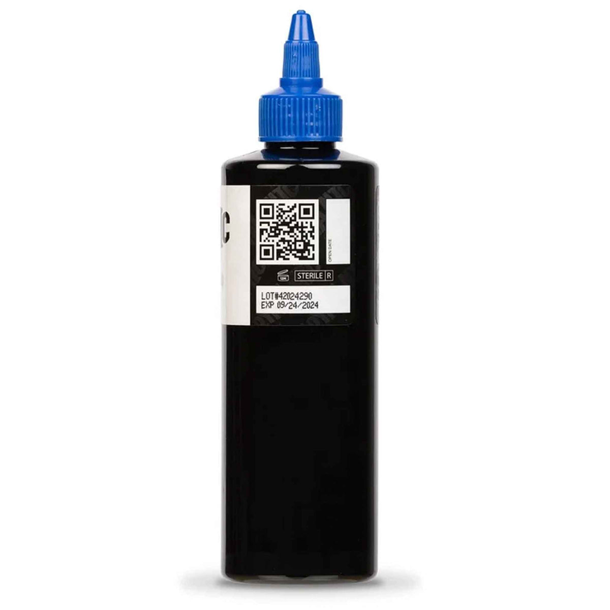 QR code in lot number and expiration date for dynamic triple black Tattoo Ink with a blue twist top cap