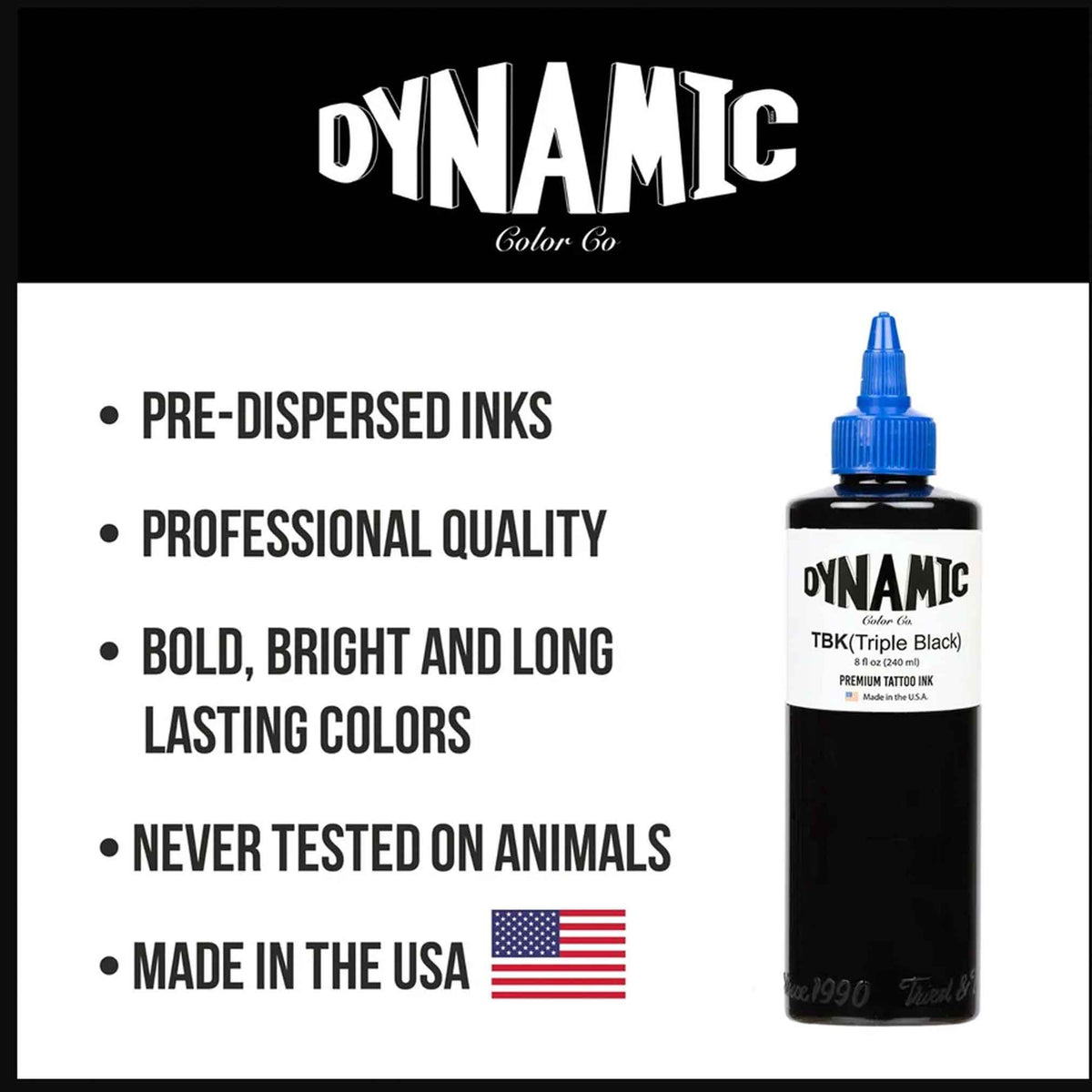  informational dynamic Tattoo triple black Tattoo Ink predisposed in professional quality, bold, bright, and long lasting colors never test on animals and made in the USA