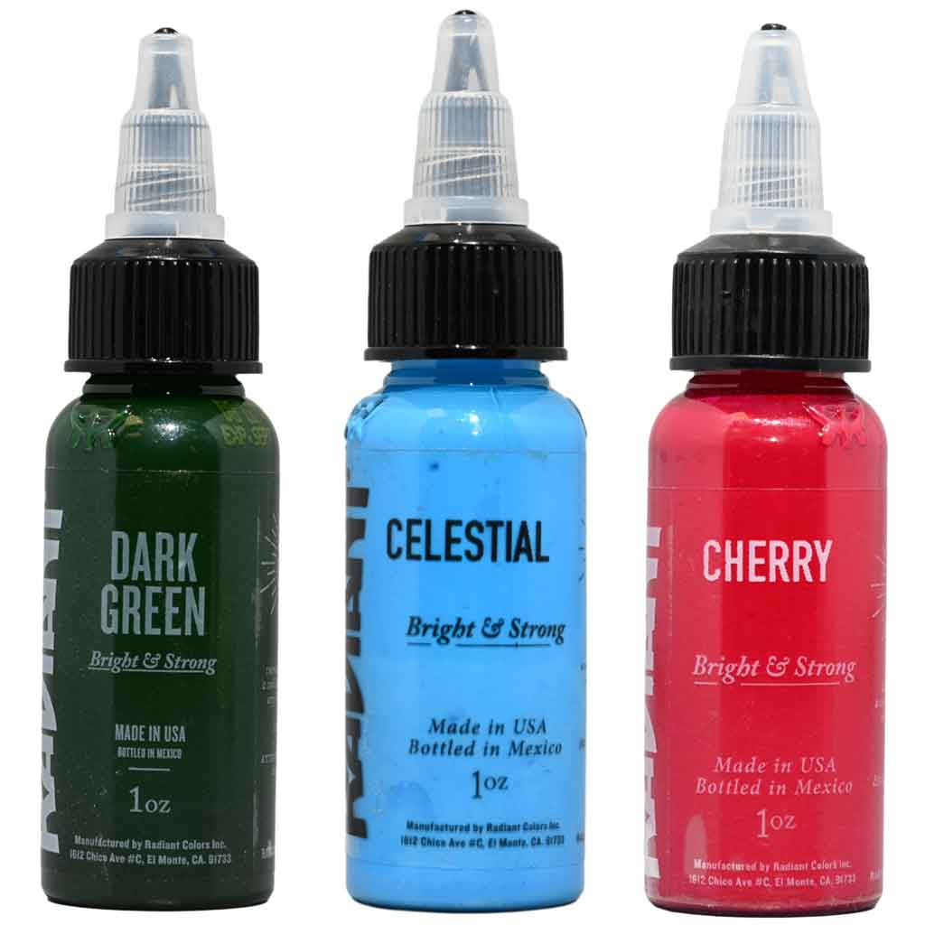 Dark Green, Celestial, Cherry tattoo ink colors by Radiant