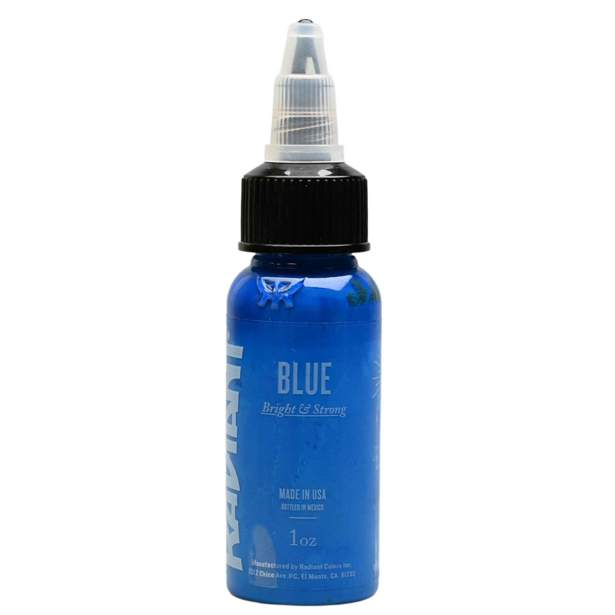 Radiant Tattoo Ink Blue front view of tattoo ink bottle