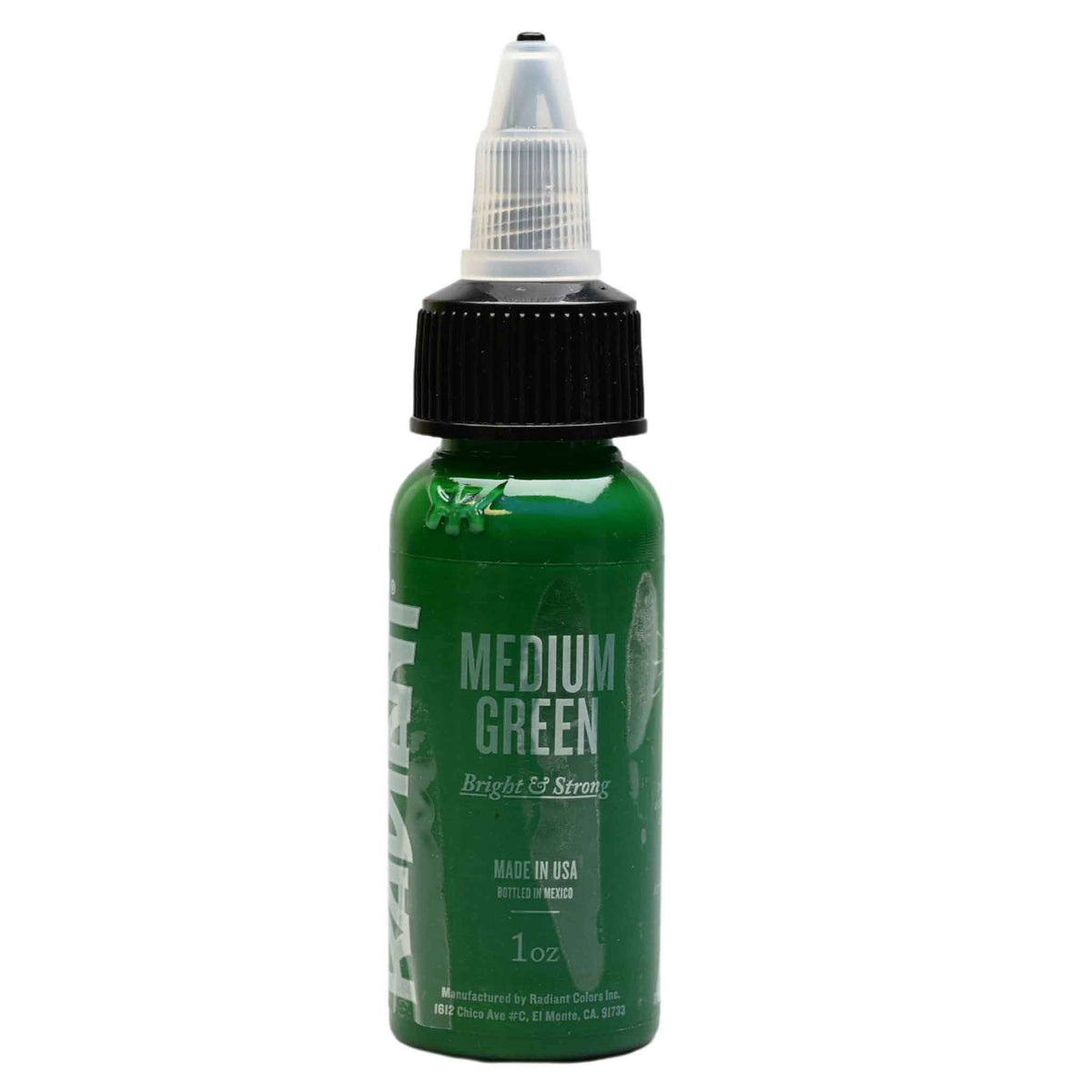 Radiant Tattoo Ink Medium Green front view of tattoo ink bottle