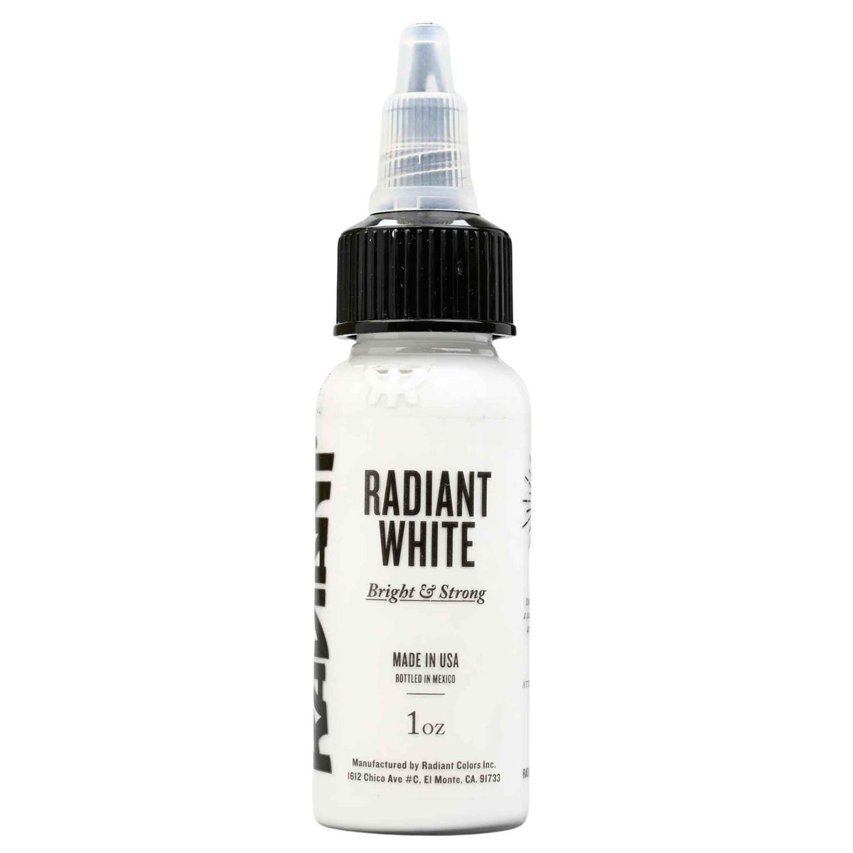 Radiant Tattoo Ink white front view of tattoo ink bottle