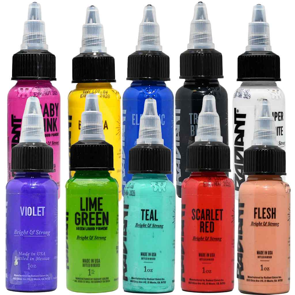 Bottle of Radiant Tattoo Ink the colors