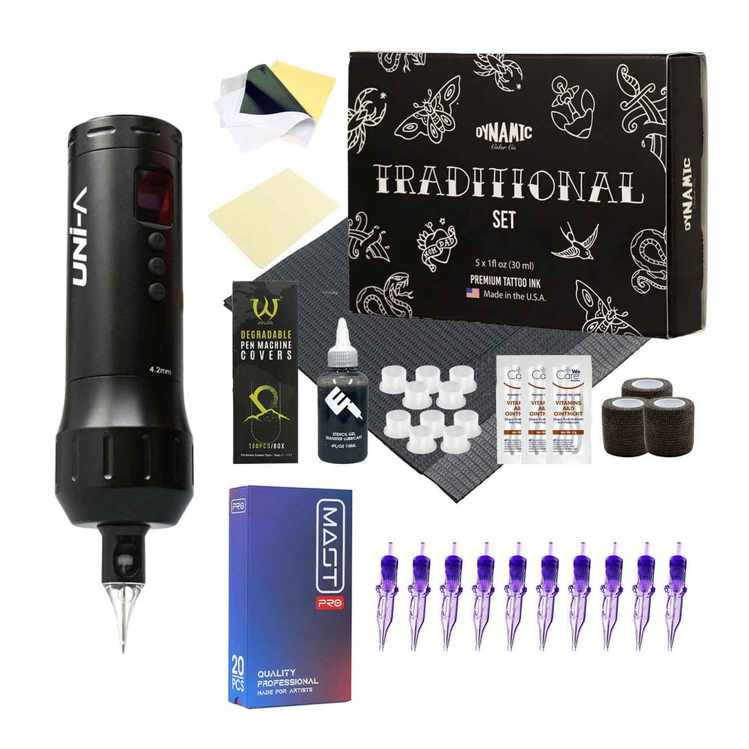 Traditional Color Tattoo Kit with Uni-A Tattoo Machine