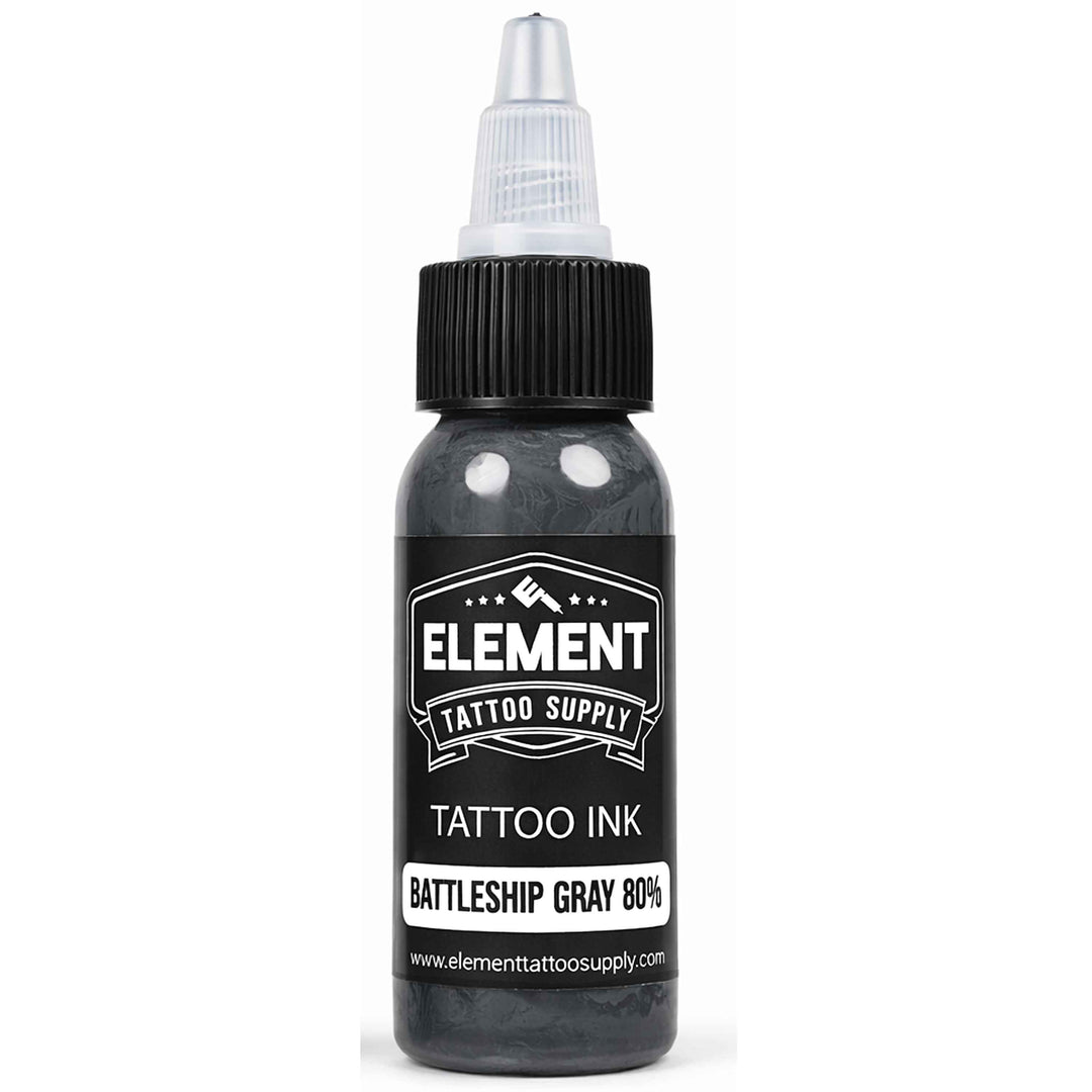 element tattoo supply battleship gray 80 percent tattoo ink bottle, medium gray wash tattoo ink, professional gray wash tattoo ink for smooth shading and black and gray tattoos, tattoo shading ink bottle