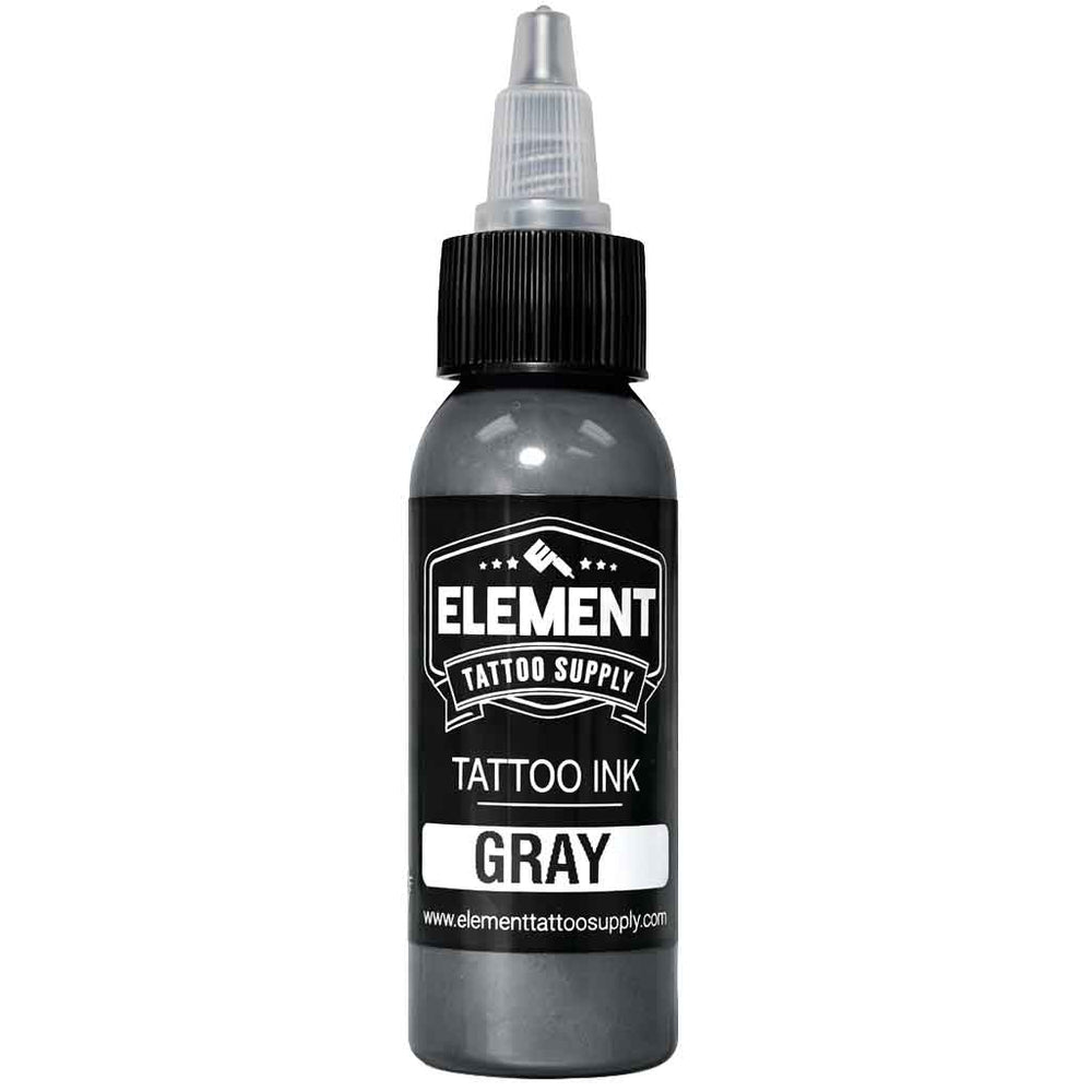 element tattoo supply gray tattoo ink, gray tattoo ink 1 oz bottle, professional tattoo ink for shading and blending, tattoo ink bottle product photo