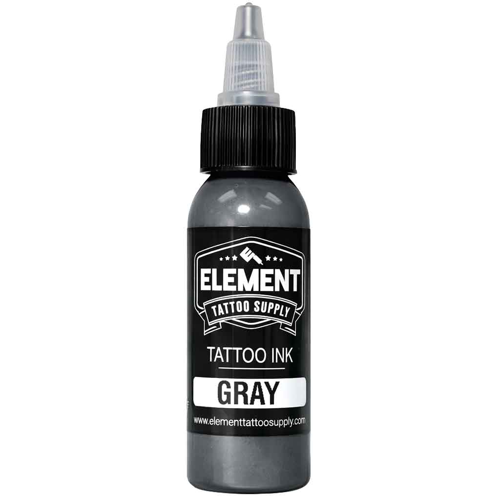 element tattoo supply gray tattoo ink, gray tattoo ink 1 oz bottle, professional tattoo ink for shading and blending, tattoo ink bottle product photo
