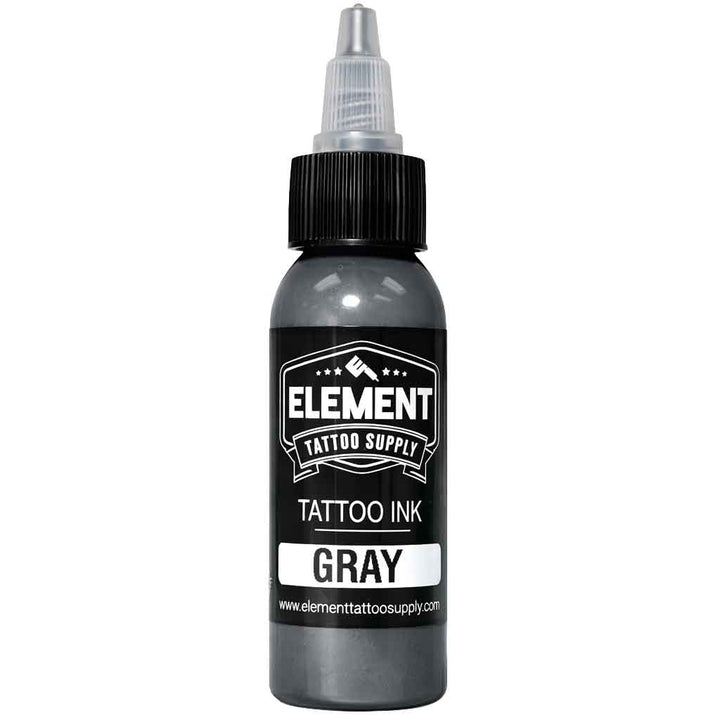 element tattoo supply gray tattoo ink, gray tattoo ink 1 oz bottle, professional tattoo ink for shading and blending, tattoo ink bottle product photo
