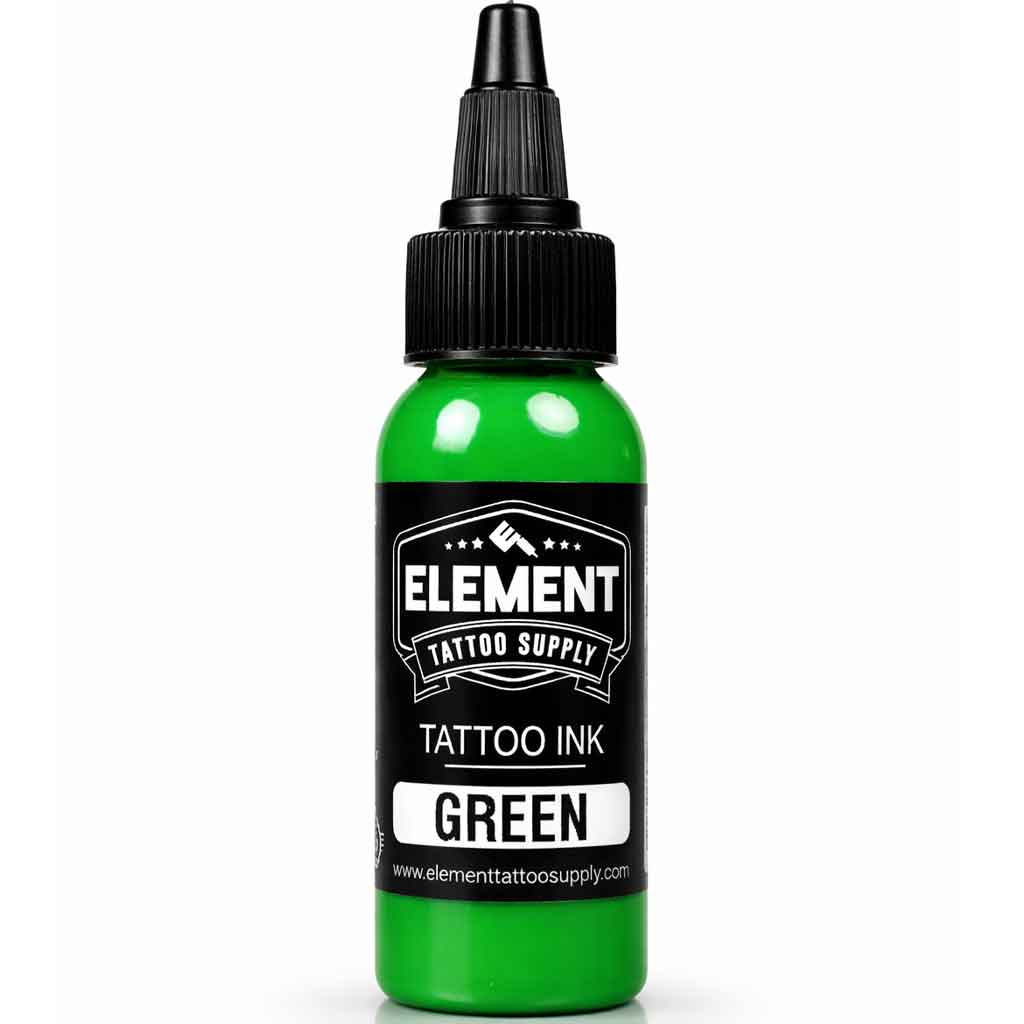 Element Tattoo Supply Green tattoo ink 1 oz bottle with black twist top cap
