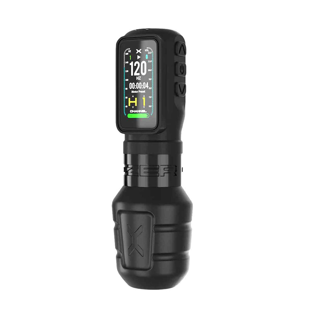 Black electronic device with digital display on a white background