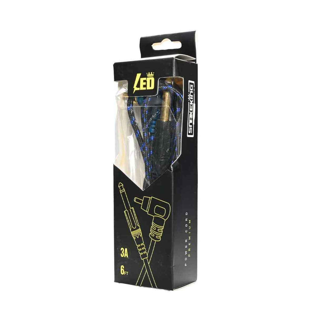Premium RCA Angled Woven LED Snakeking Cable 6 ft. 3A Blue - Element Tattoo Supply