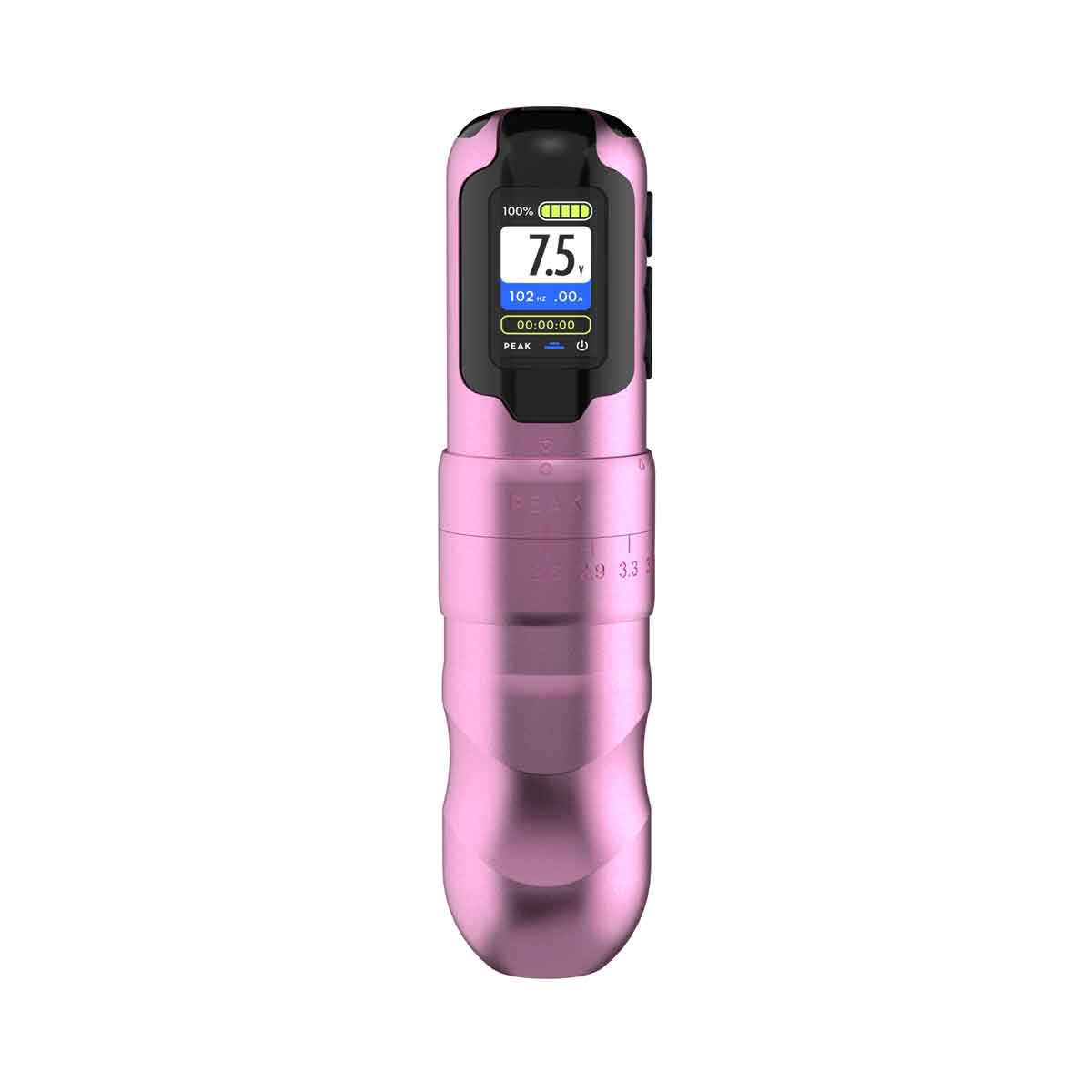 Pink electronic device with digital display on a white background