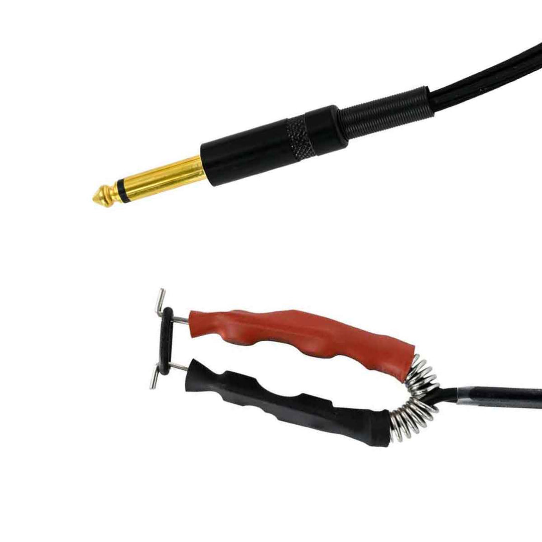 tattoo clip cord cable with gold connector on a white background