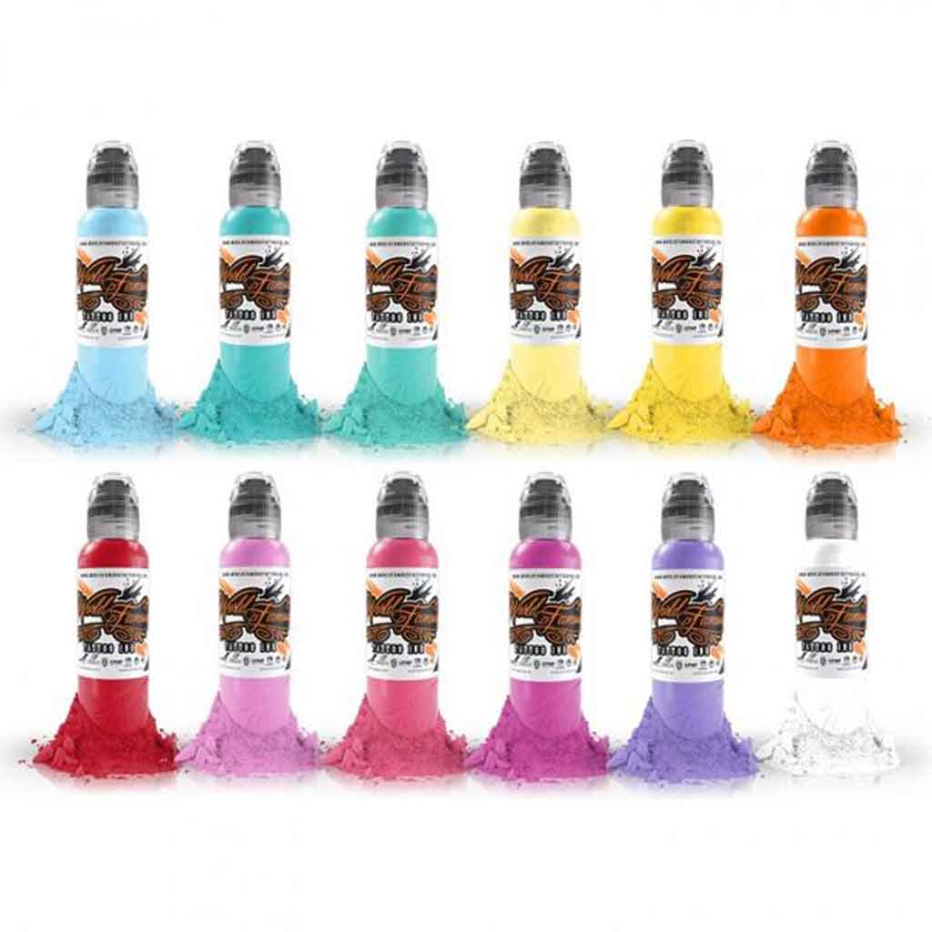 12 Color Pastel Set, World Famous Tattoo Ink 1 oz